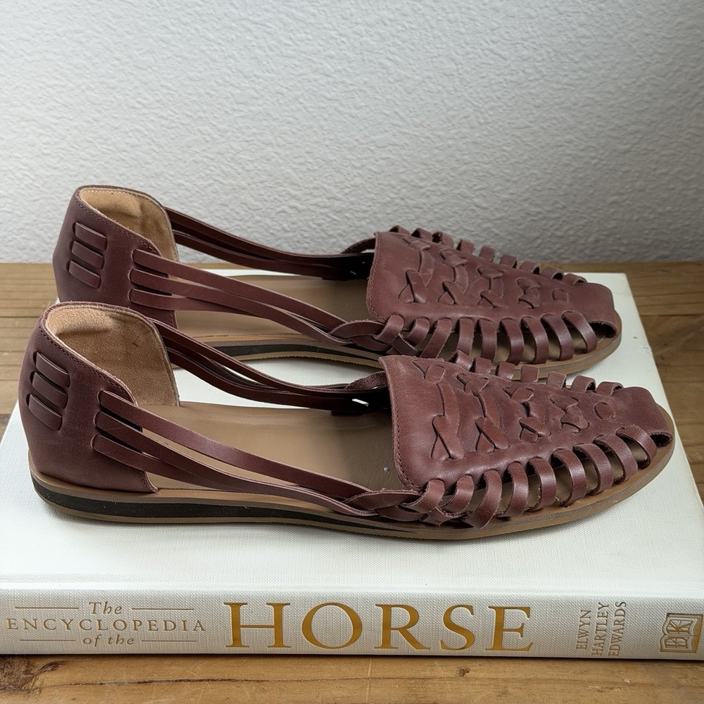 Women's Quince 100% Leather Huarache Flat In Color Brandy Size 9 - Picture 2 of 7